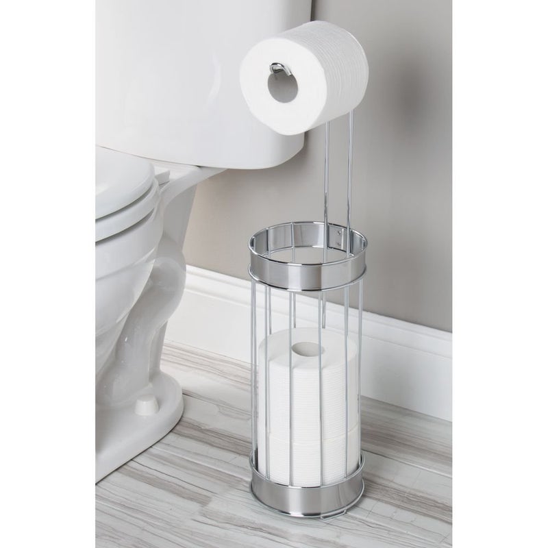 InterDesign Bruschia Free Standing Toilet Paper Holder â€“ Dispenser and Spare Roll Storage for Bathroom, Chrome/Brushed Stainless Steel - Image 3